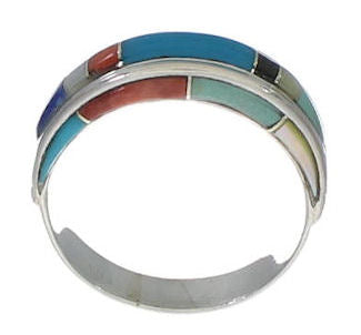 Sterling Silver Multicolor Inlay Ring Size 6-1/4 EX41706